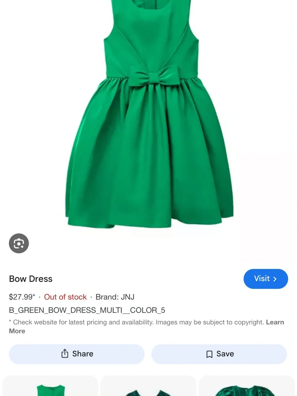 JANIE AND JACK Emerald Green Bow-Front Special Occasion Dress